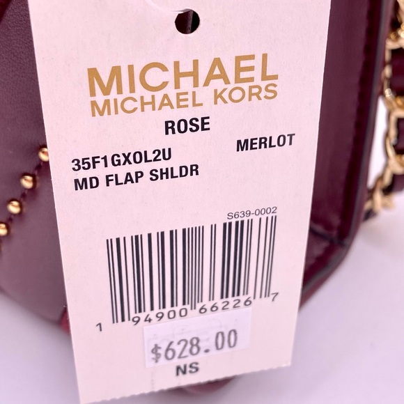 Michael Kors Rose Medium Flap Shoulder Bag Crossbody Merlot - Picture 12 of 14